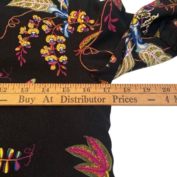 H&M Black with Colorful Floral Print Dress with Ruffle Sleeves Women Size 6 - Picture 10 of 12
